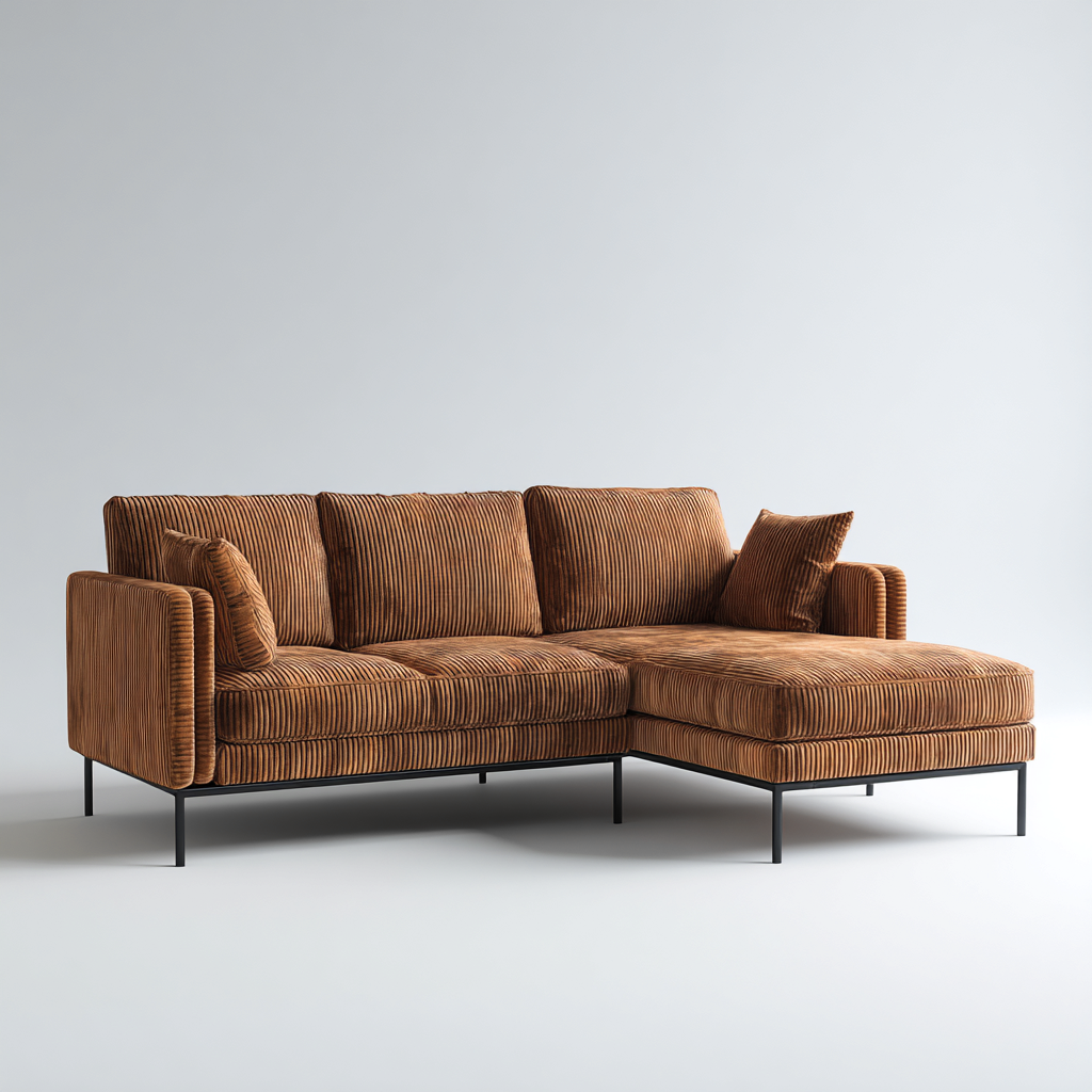 Divano angolare in velluto a coste imbottito 270x160x85 cm - marrone - per soggiorno - design moderno-Oakgohaus