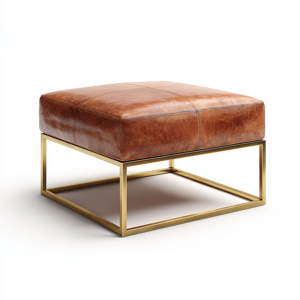 Pouf in pelle 60x60x40 cm - marrone - per soggiorno - design moderno-Oakgohaus