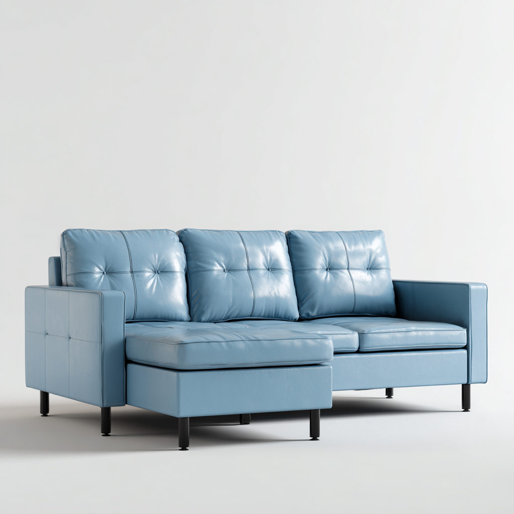 Divano angolare in tessuto imbottito 230x155x80 cm - azzurro - per soggiorno - design moderno-Oakgohaus