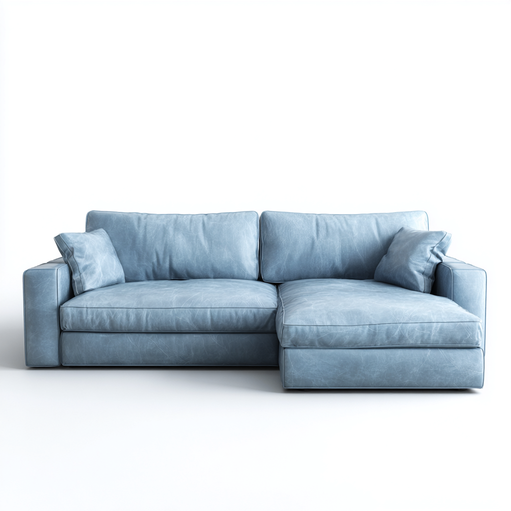 Divano angolare in pelle imbottita 240x160x82 cm - azzurro chiaro - per soggiorno - design moderno-Oakgohaus