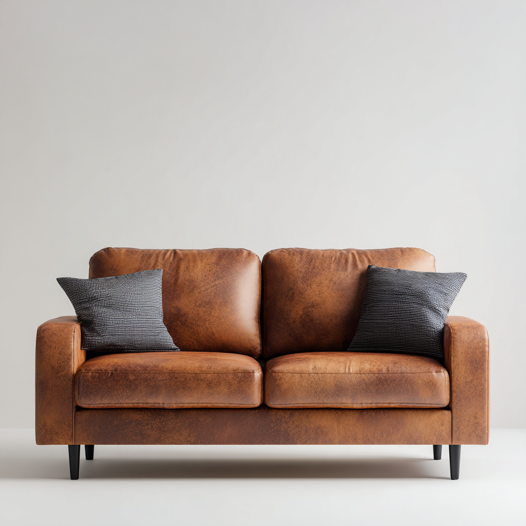 Divano lineare in pelle 185x90x82 cm - marrone - adatto al soggiorno - design moderno-Oakgohaus