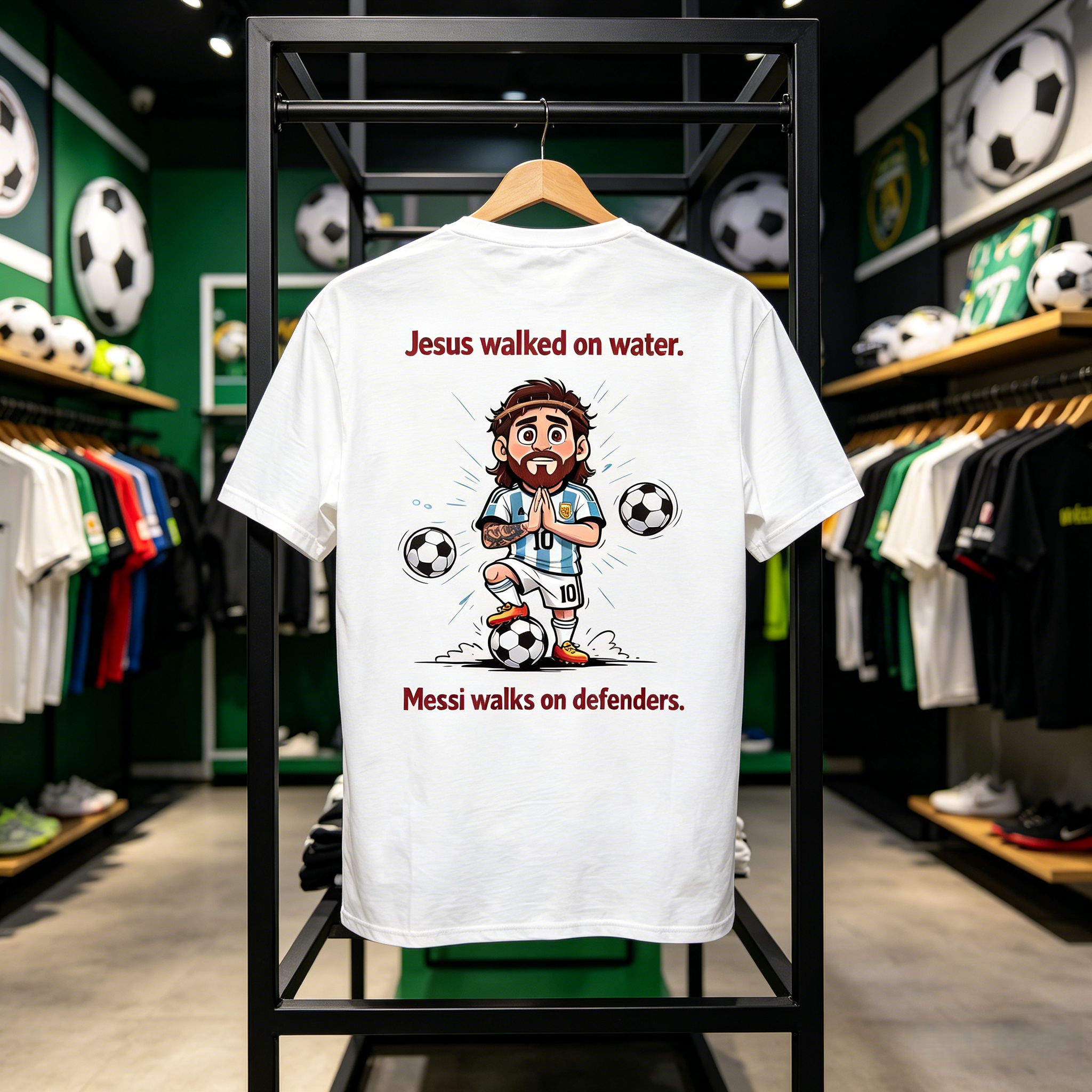 JESUS WALKED ON WATER.MESSI WALKS ON DEFENDERS.