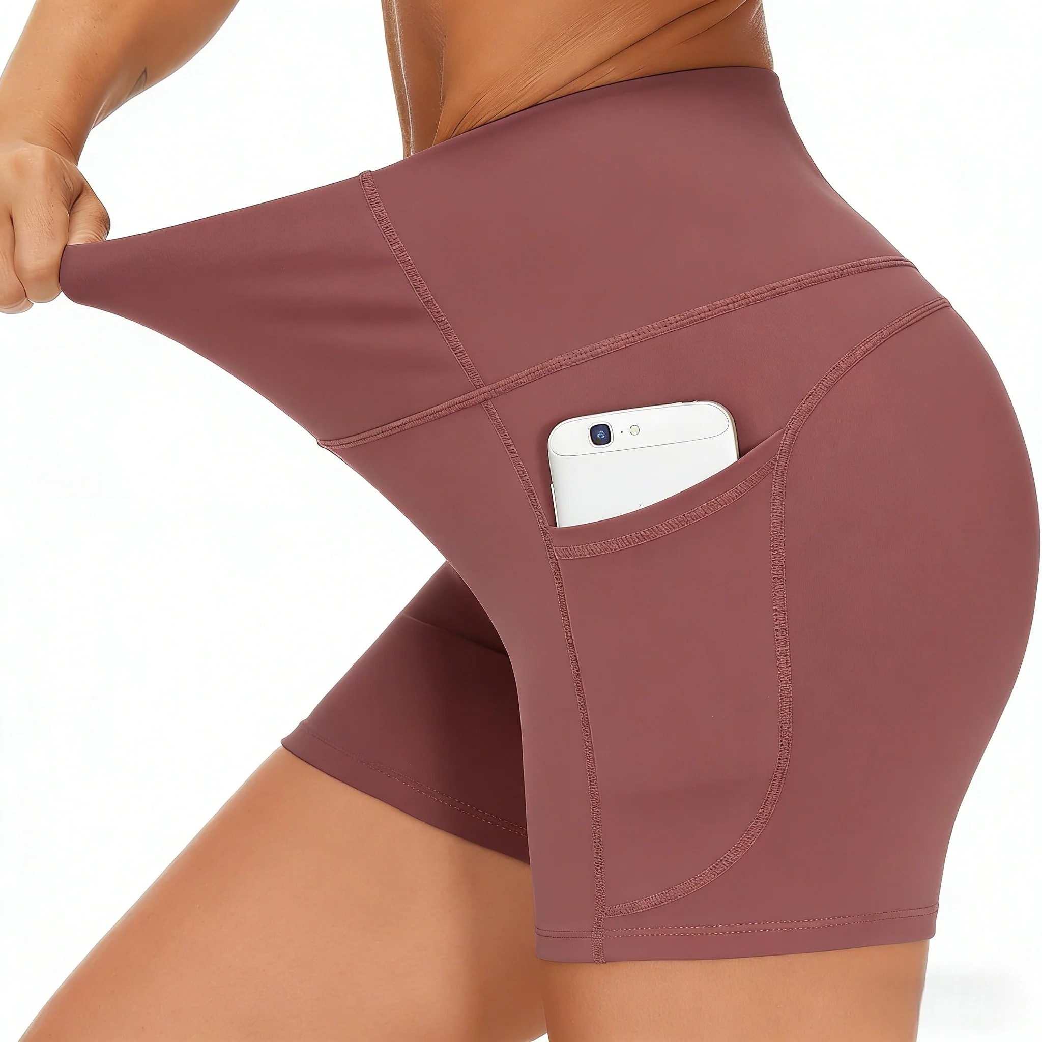Women's High Waist Workout Shorts with 2 Side Pockets