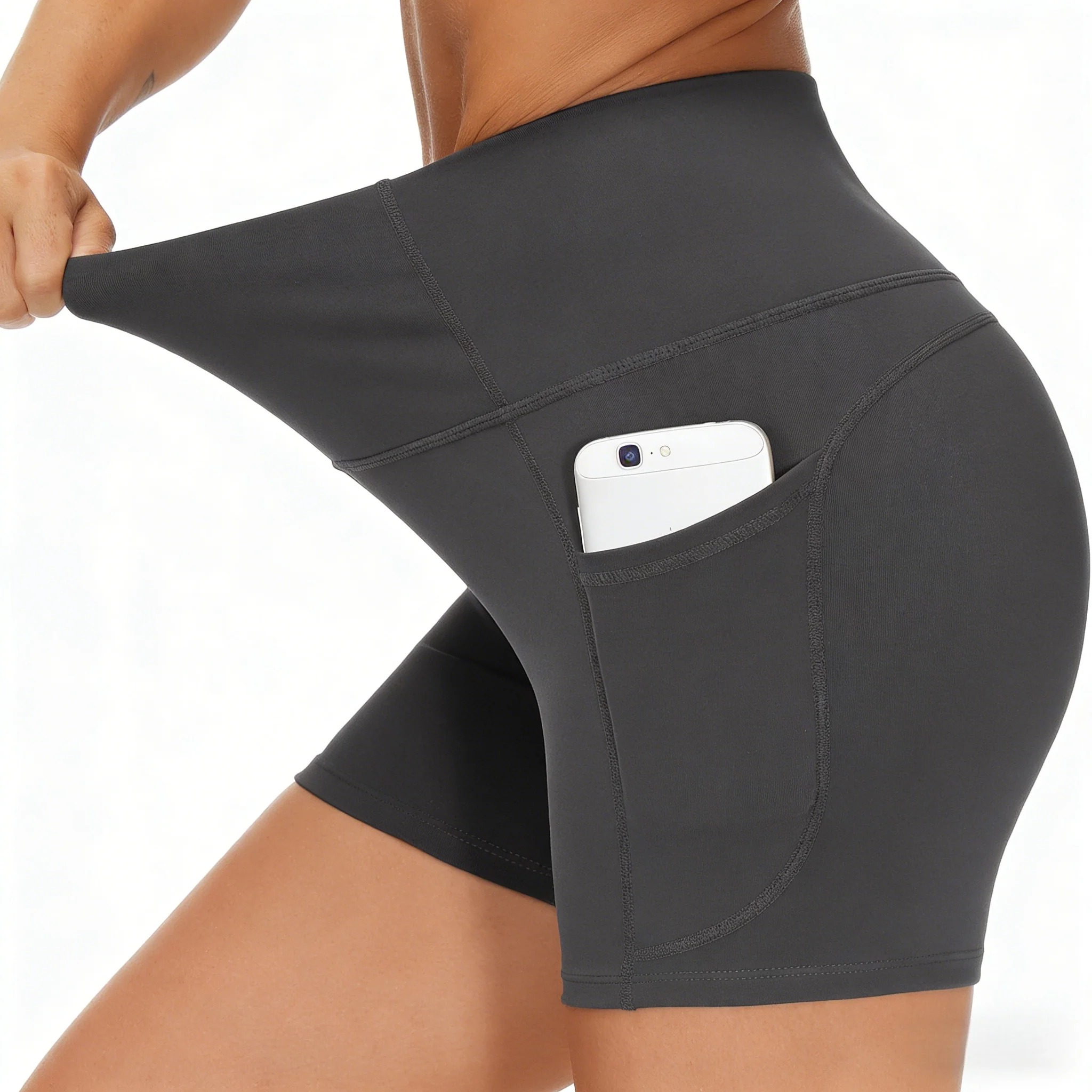 Women's High Waist Workout Shorts with 2 Side Pockets