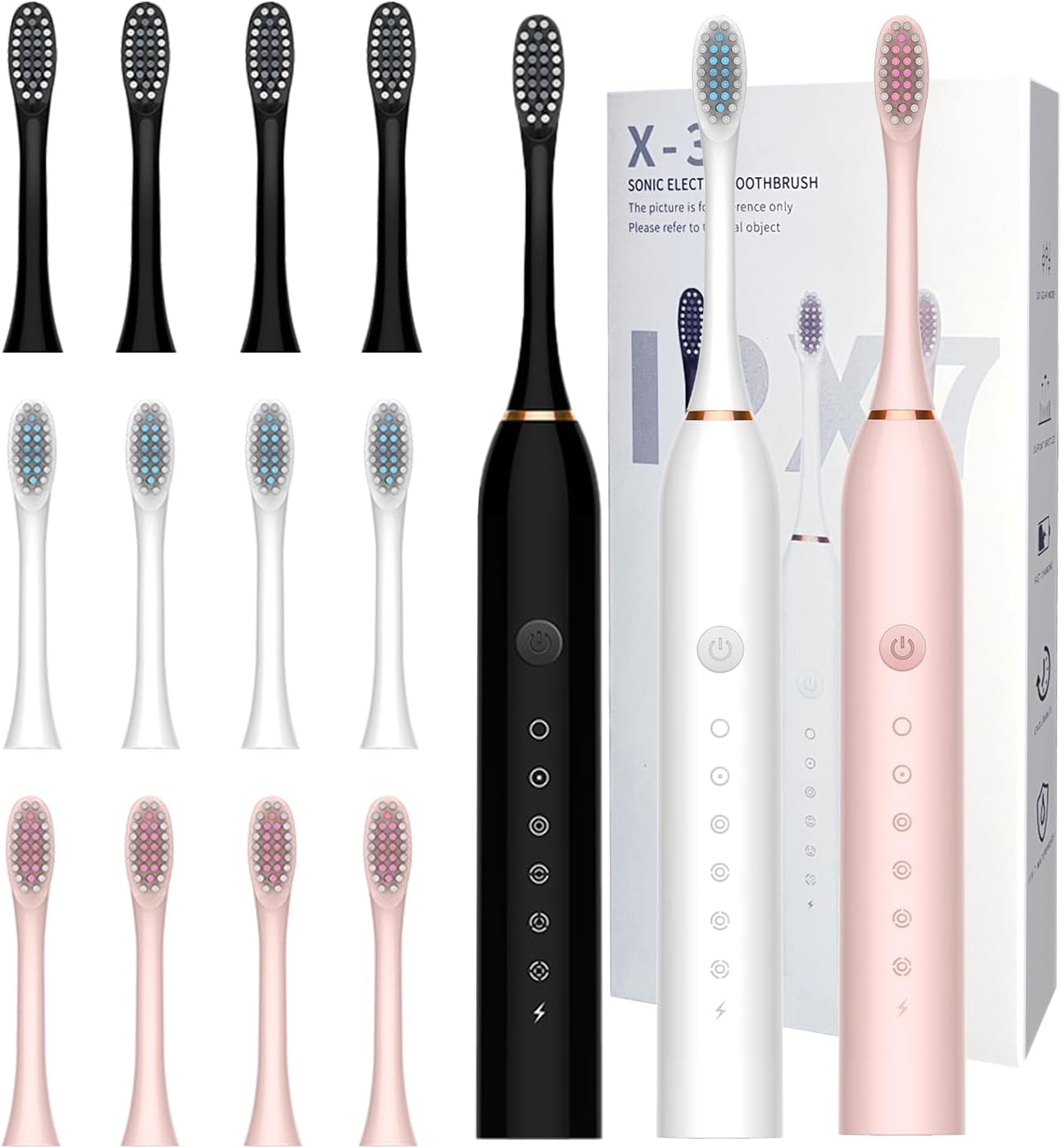 3 Pack Electric Toothbrush with 6 Modes, Rechargeable Toothbrushes with 12 Brush Head, Fast Charge 2 Min and 30s Timer Toothbrush