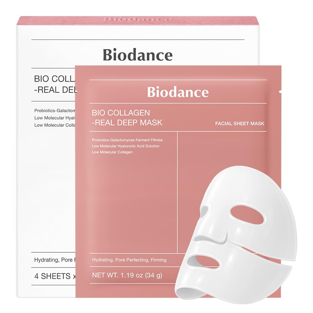 BIODANCE Bio-Collagen Real Deep Mask, Hydrating Overnight Hydrogel Face Mask, Pore Minimizing, Plumping, Elasticity Improvement, Korean Skin Care | 1.19oz(34g) x 16ea