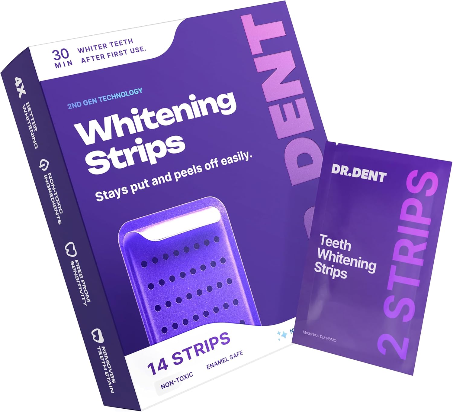 DRDENT Purple Teeth Whitening Strips  - Safe for Enamel - Non Sensitive Teeth Whitening - Whitening Without Any Harm