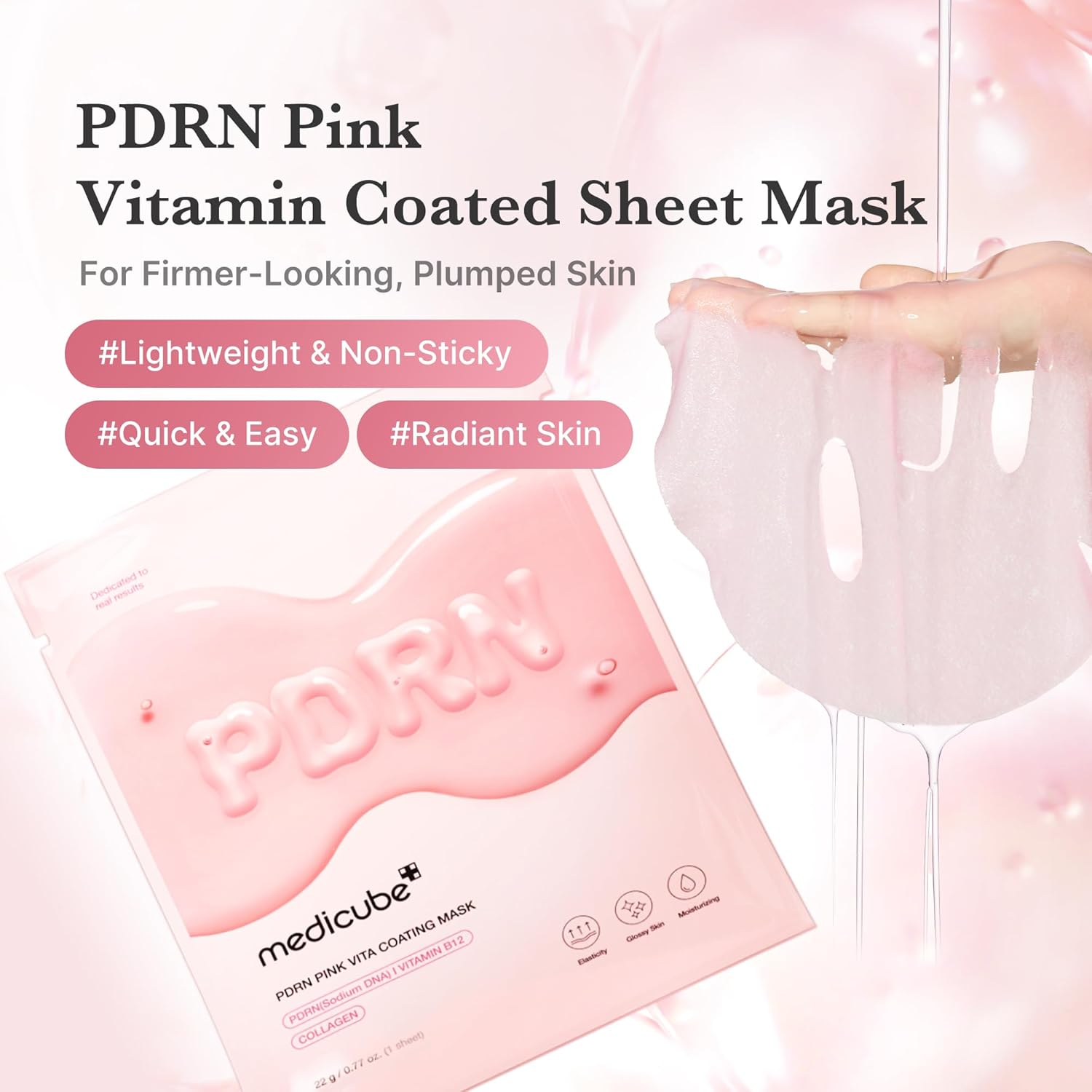 medicube Salmon DNA PDRN Pink Vita Coating Sheet Mask 10EA - Korean sheet mask for glass skin - Luxurious Home care Mask for Hydration, Firming, and Balanced Skin, Korean Skin Care (22g/0.77oz x 10ea)