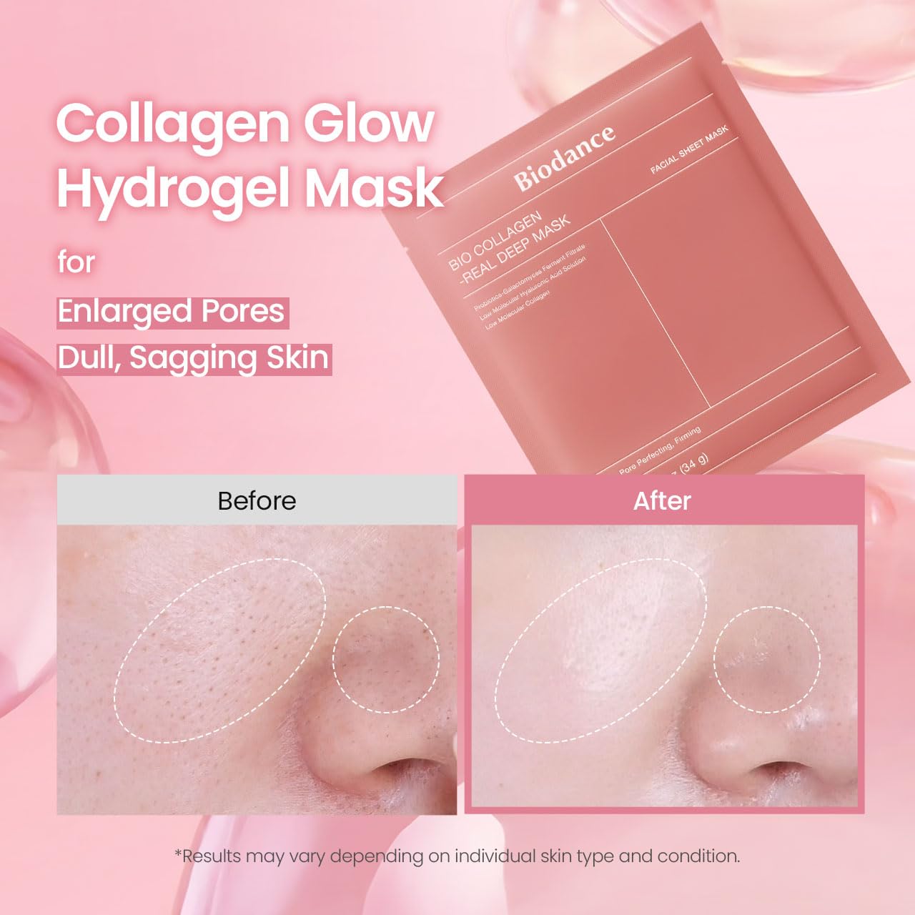 BIODANCE Bio-Collagen Real Deep Mask, Hydrating Overnight Hydrogel Face Mask, Pore Minimizing, Plumping, Elasticity Improvement, Korean Skin Care | 1.19oz(34g) x 16ea