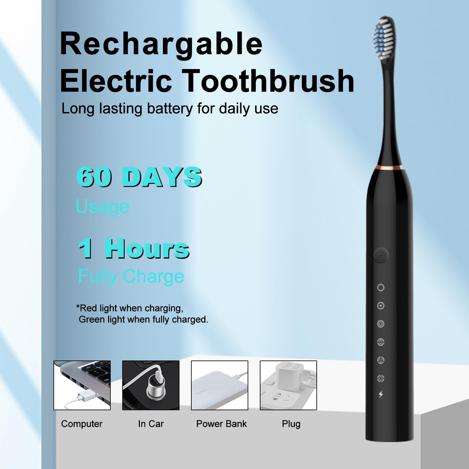 3 Pack Electric Toothbrush with 6 Modes, Rechargeable Toothbrushes with 12 Brush Head, Fast Charge 2 Min and 30s Timer Toothbrush