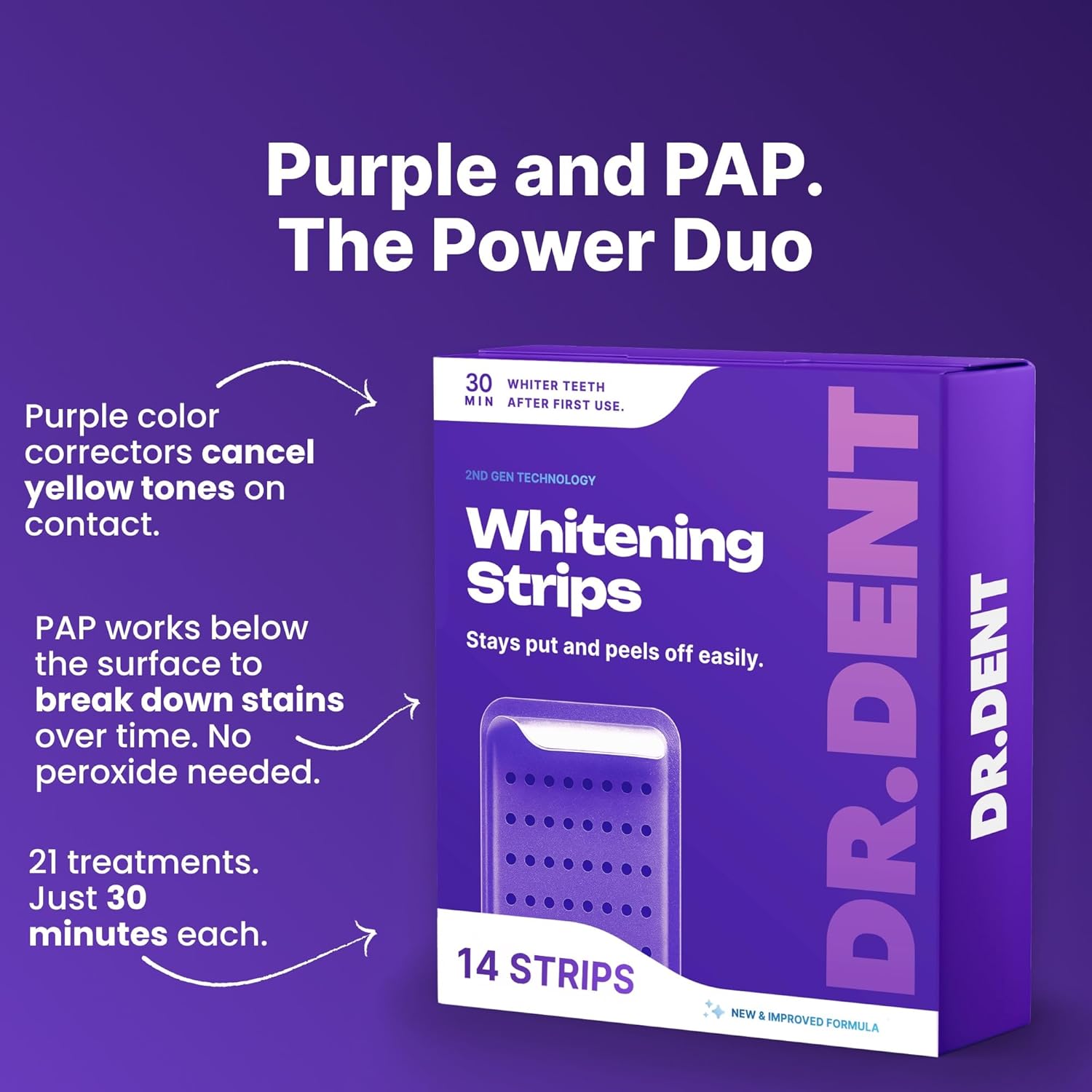 DRDENT Purple Teeth Whitening Strips  - Safe for Enamel - Non Sensitive Teeth Whitening - Whitening Without Any Harm