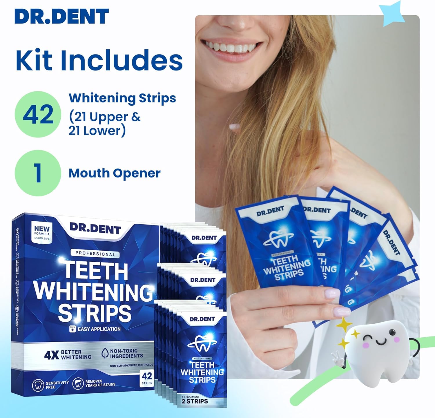 DRDENT Professional Teeth Whitening Strips - Safe for Enamel - Non Sensitive Teeth Whitening - Whitening Without Any Harm