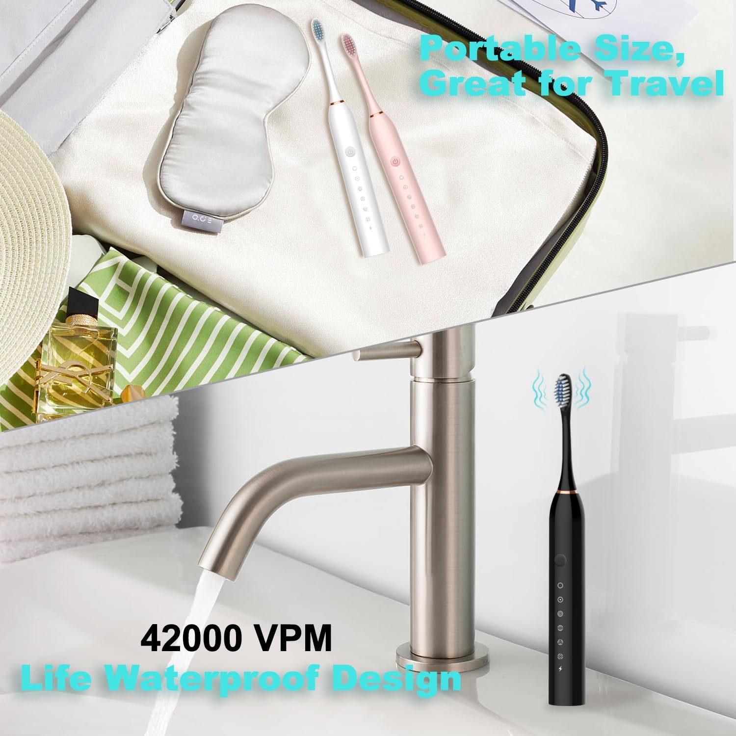 3 Pack Electric Toothbrush with 6 Modes, Rechargeable Toothbrushes with 12 Brush Head, Fast Charge 2 Min and 30s Timer Toothbrush