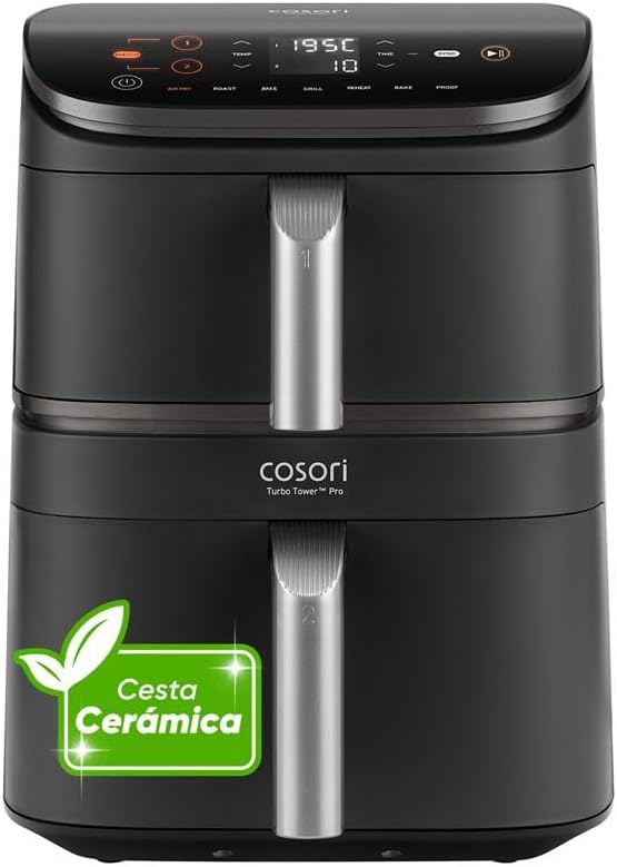 Freidora de aire Cosori Turbo Tower Pro 10,8 L 2630 W revestimiento cerámico doble resistencia gris oscuro-Bamboogoio
