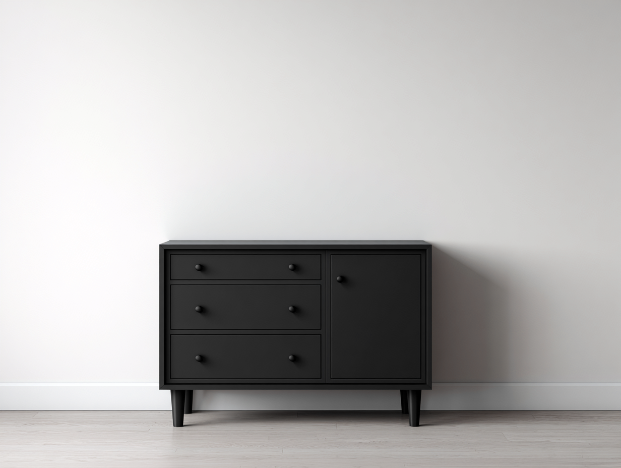 Mueble recibidor madera negra con cajones y puerta de armario 120x40x80 cm - diseño moderno para entrada-Bamboogoio