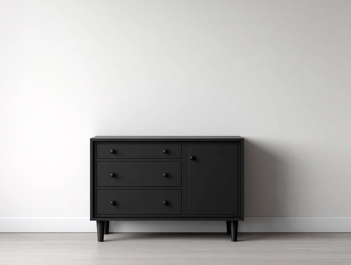Mueble recibidor madera negra con cajones y puerta de armario 120x40x80 cm - diseño moderno para entrada-Bamboogoio