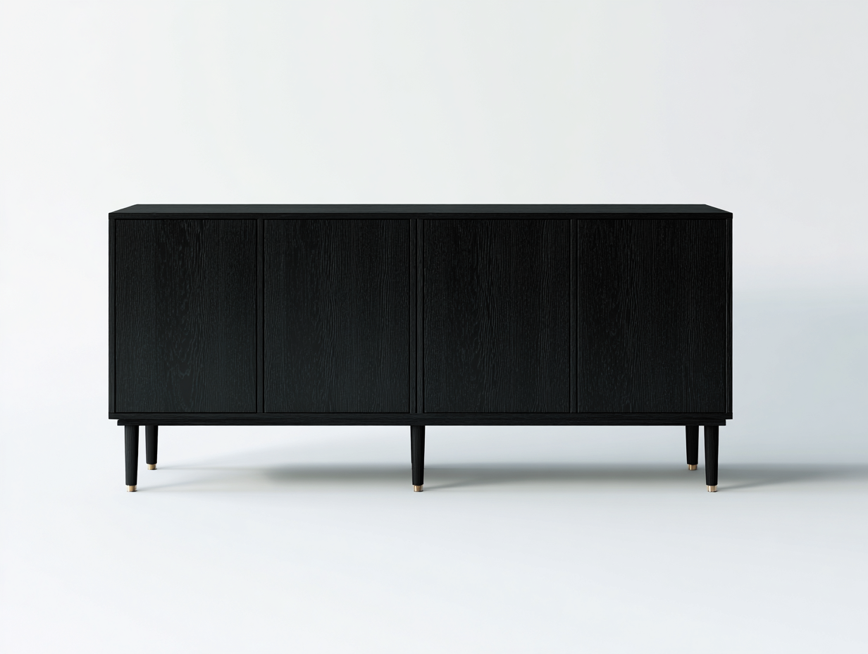 Mueble recibidor madera negra con puertas de armario y patas elevadas 180x40x80 cm - diseño moderno para entrada-Bamboogoio