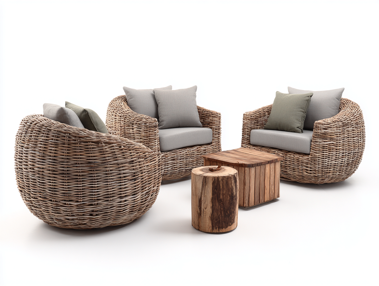 Sofás de jardín de ratán con mesa auxiliar conjunto de exterior 4 piezas - Natural - Estilo contemporáneo relajante-Bamboogoio