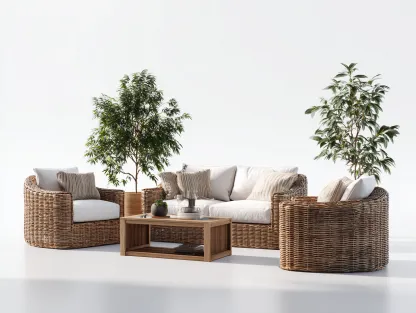 Sofás de jardín ratán natural con cojines beige y mesa de centro 200x80x75 cm - diseño moderno para exterior-Bamboogoio