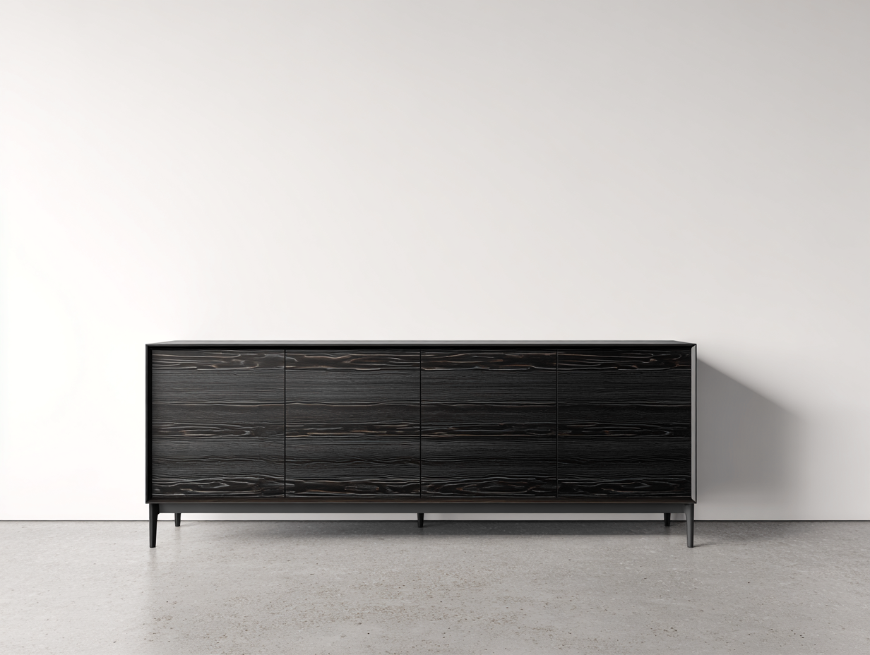 Mueble recibidor de madera con 4 puertas 200x40x75 cm - Negro - Estilo moderno minimalista-Bamboogoio