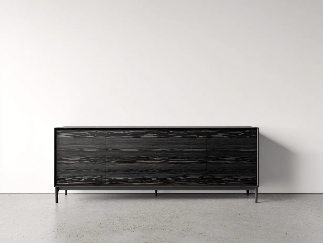 Mueble recibidor de madera con 4 puertas 200x40x75 cm - Negro - Estilo moderno minimalista-Bamboogoio
