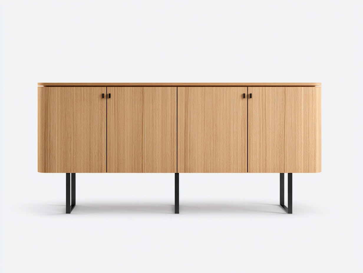 Buffet bois 180x45x80 cm - bois clair/noir - style contemporain pour salle à manger