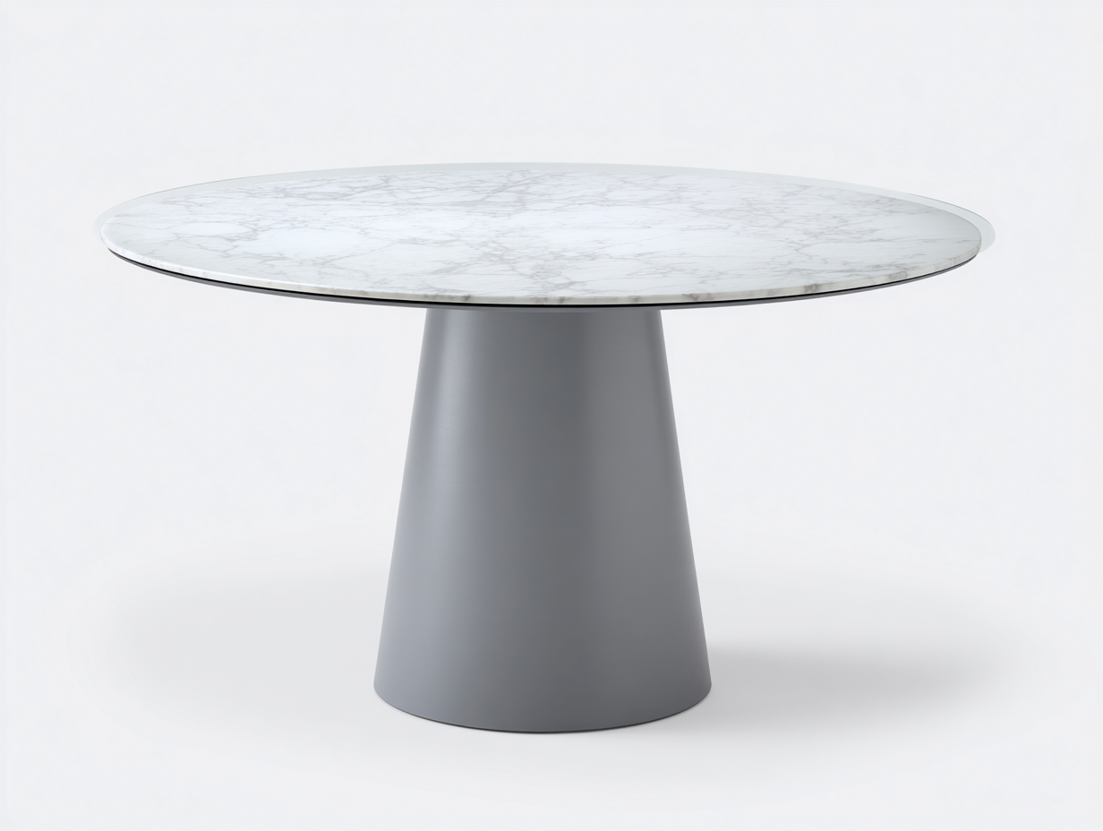 Table à manger ronde plateau marbre 140x140x75 cm - blanc/gris - style contemporain pour salle à manger