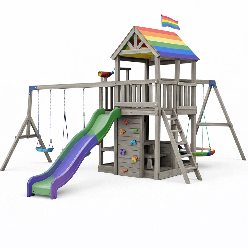 Aire de jeux extrieure avec toboggan et balan?oires-xenqira