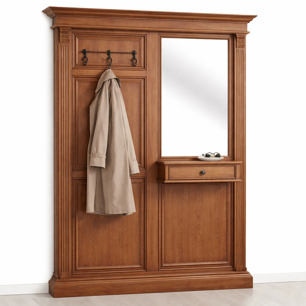 Meuble dentre bois massif avec miroir et porte manteaux-xenqira