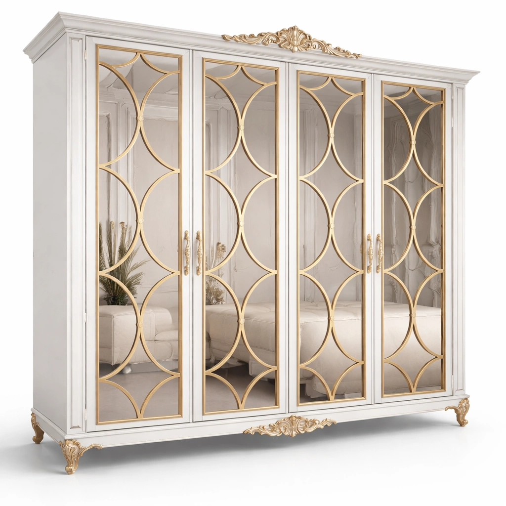 Armoire luxe blanche avec portes vitres dcor dor-xenqira
