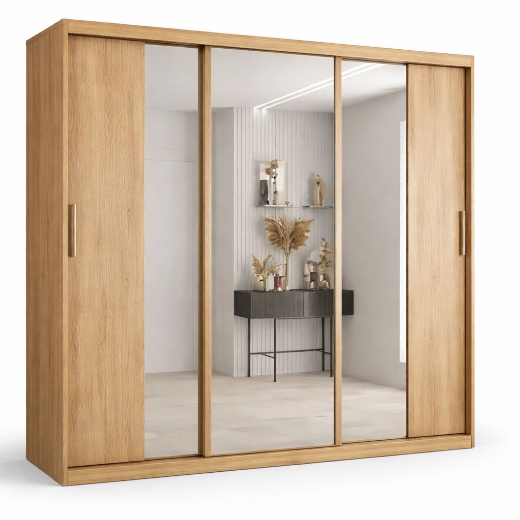 Armoire coulissante bois avec portes miroir pleine hauteur-xenqira