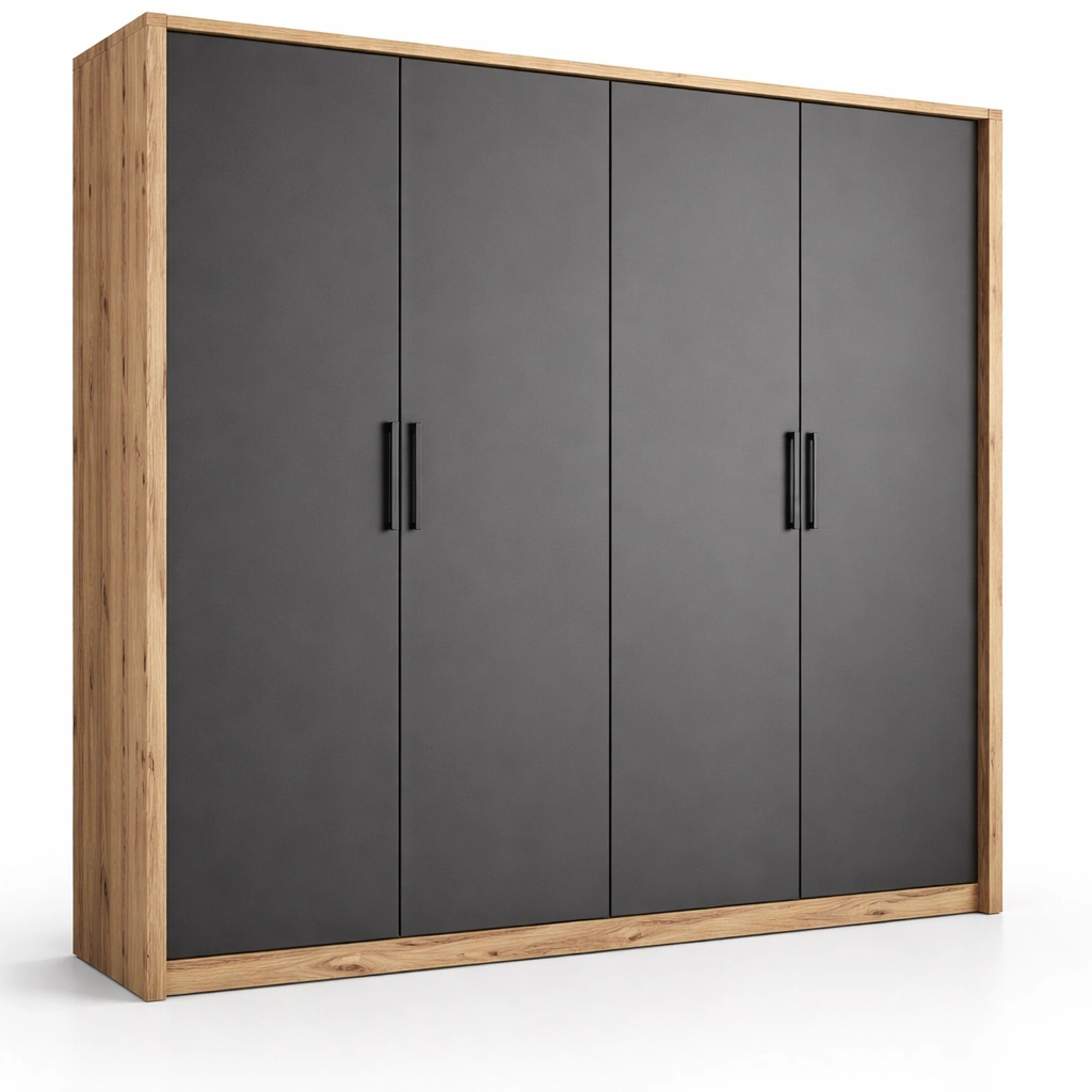 Grande armoire moderne bois et noir avec portes battantes-xenqira