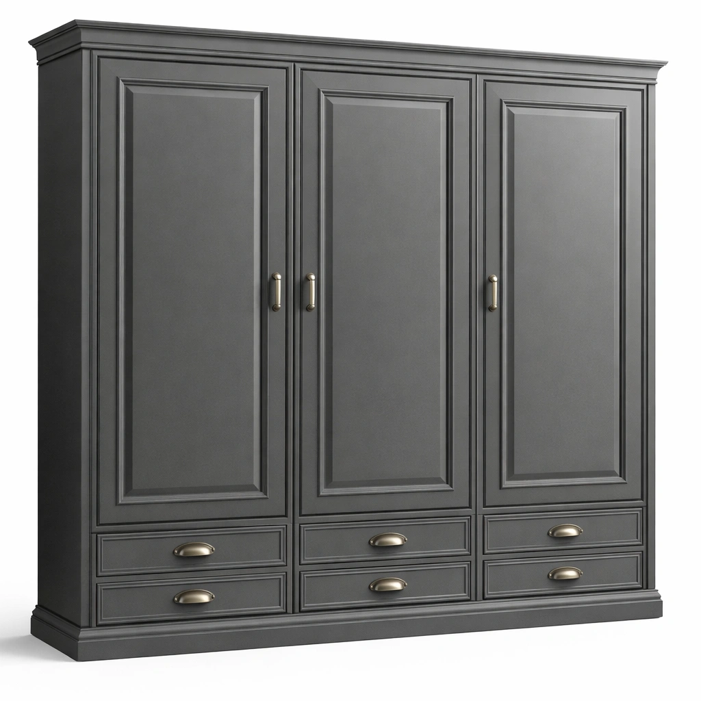 Armoire classique grise avec tiroirs et portes battantes-xenqira