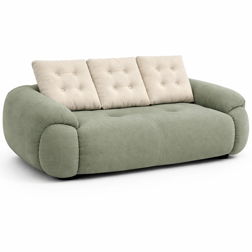 Canap tissu arrondi avec coussins dossier rembourrs-xenqira