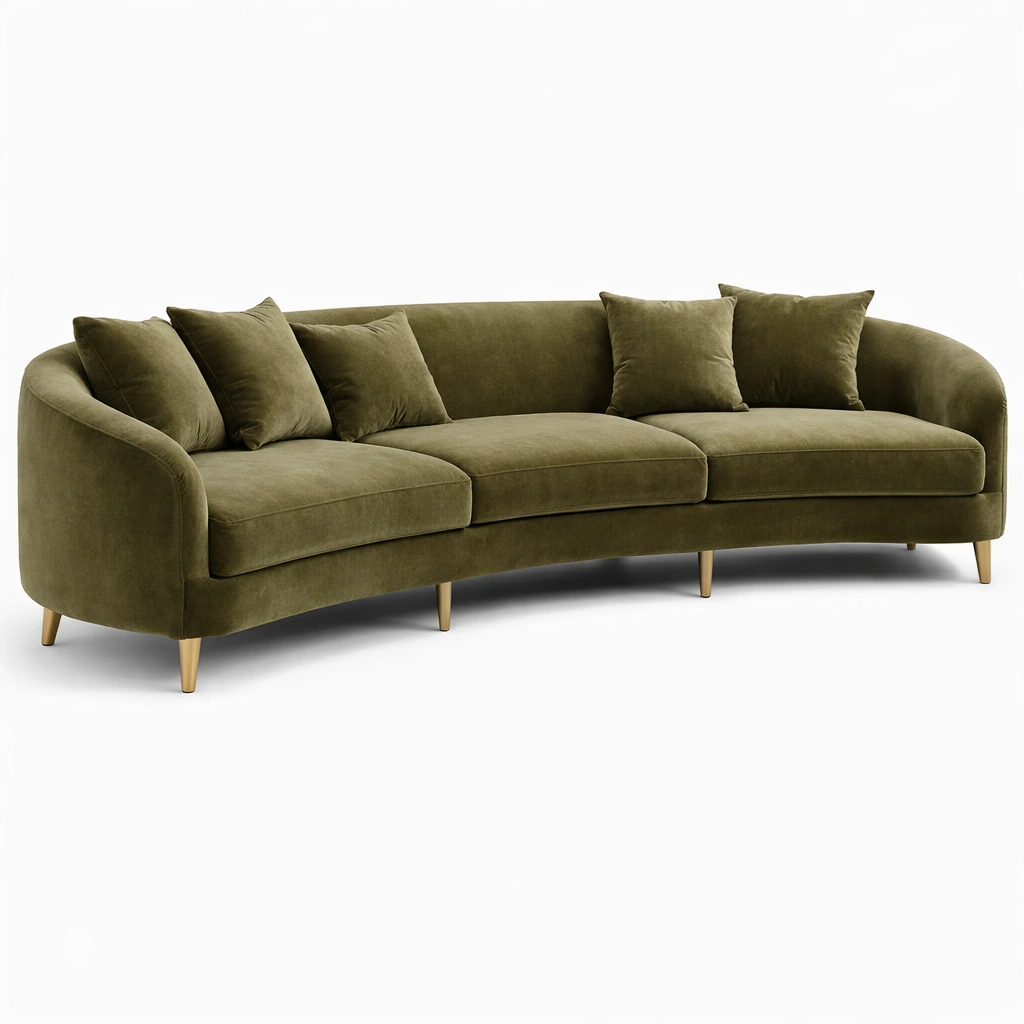 Canap courb velours avec pieds mtal design moderne-xenqira