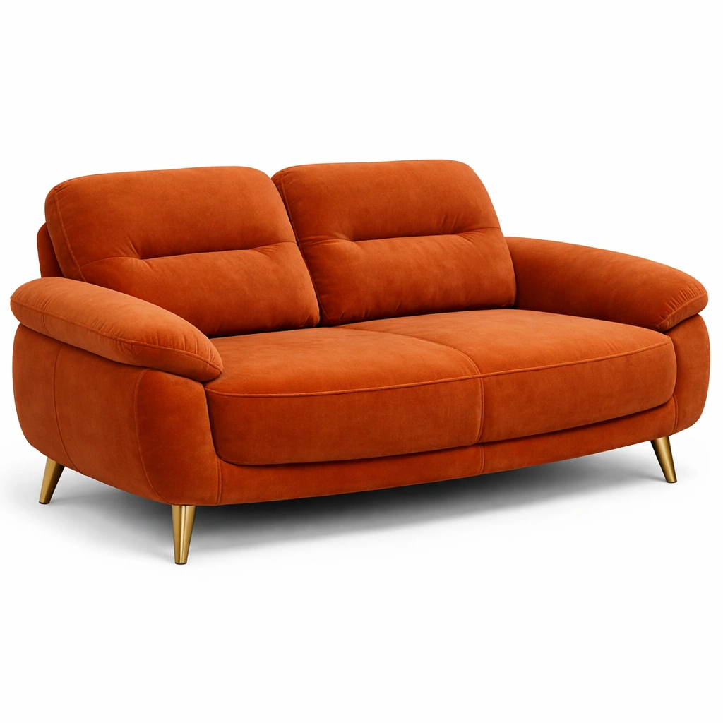 Canap deux places velours orange avec pieds mtal-xenqira