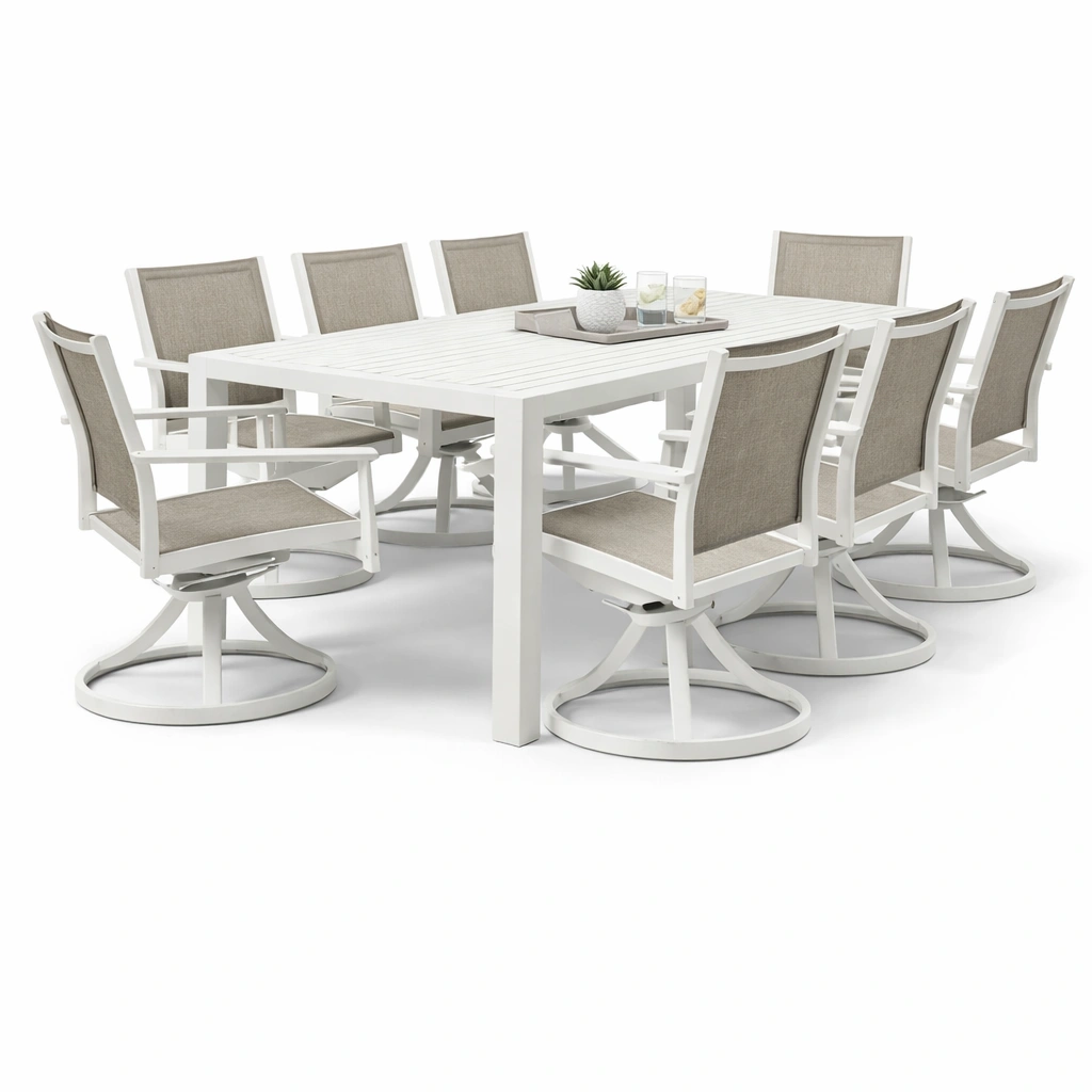 Ensemble table repas extrieur avec 8 chaises pivotantes-xenqira