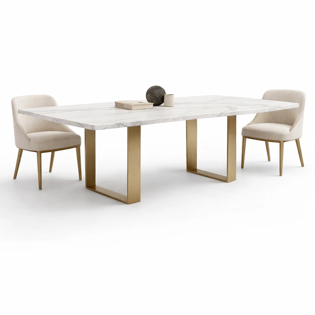 Table repas marbre avec pieds mtal dor et chaises-xenqira