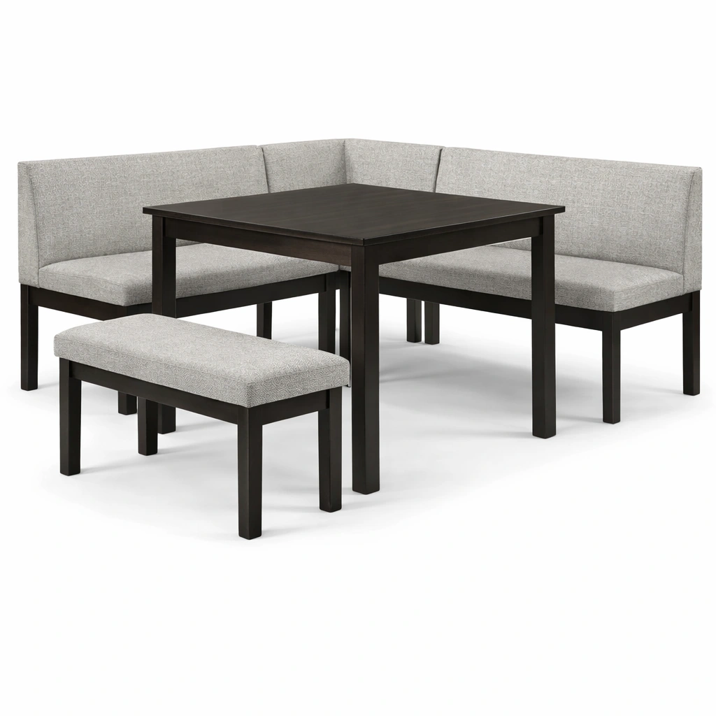 Ensemble repas compact avec banquette tissu et table bois-xenqira