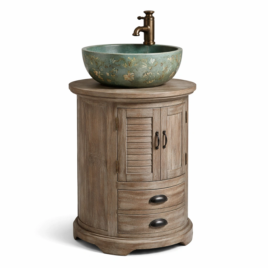Meuble lavabo bois avec vasque cramique verte dcor floral-xenqira