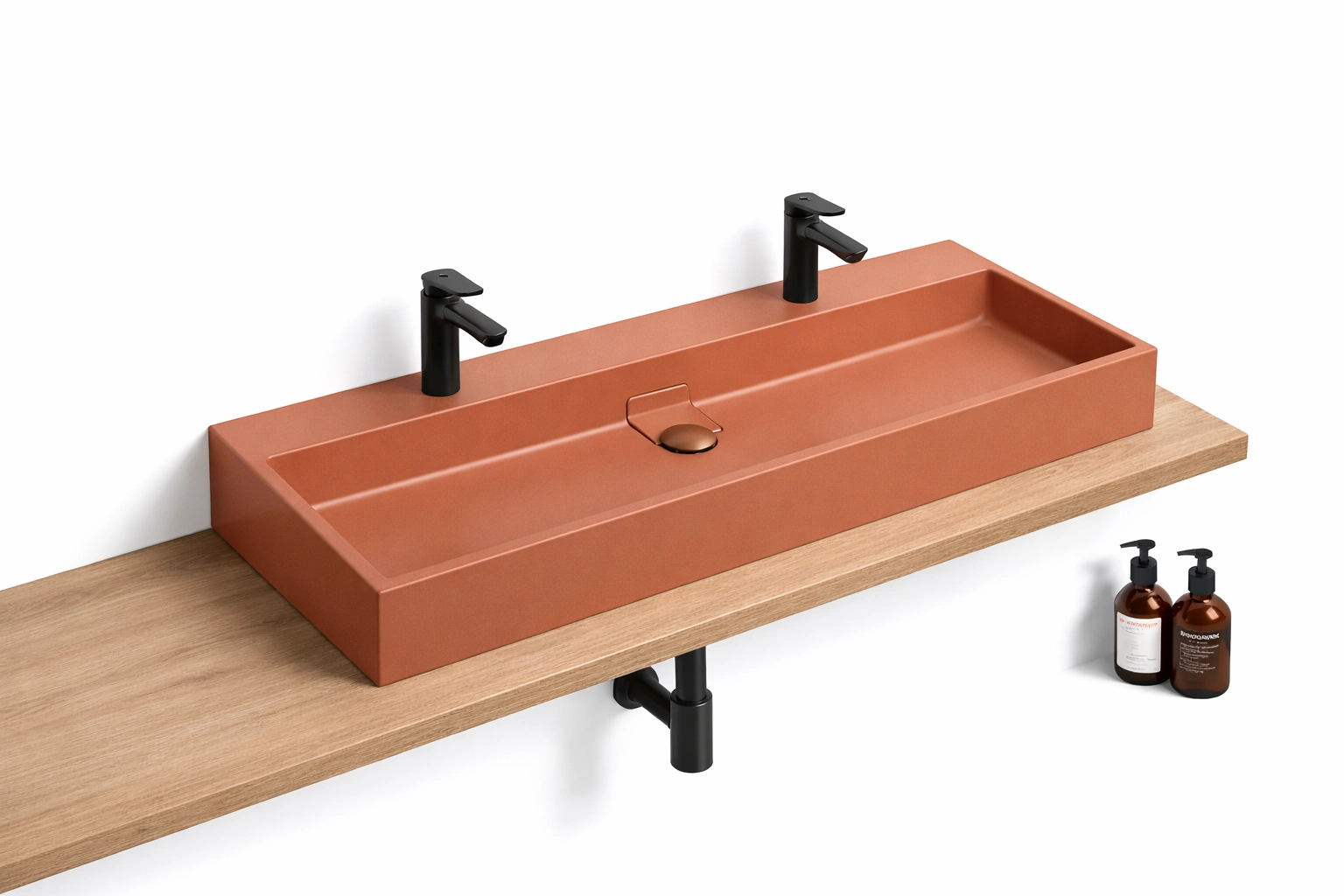 Double vasque rectangulaire rouge avec robinet noir-xenqira