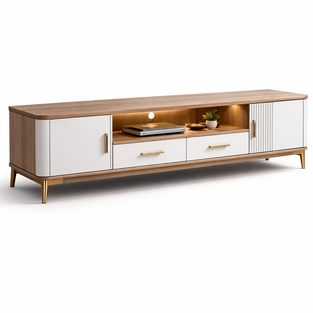 Meuble TV bois avec tiroirs et tagre centrale claire-xenqira