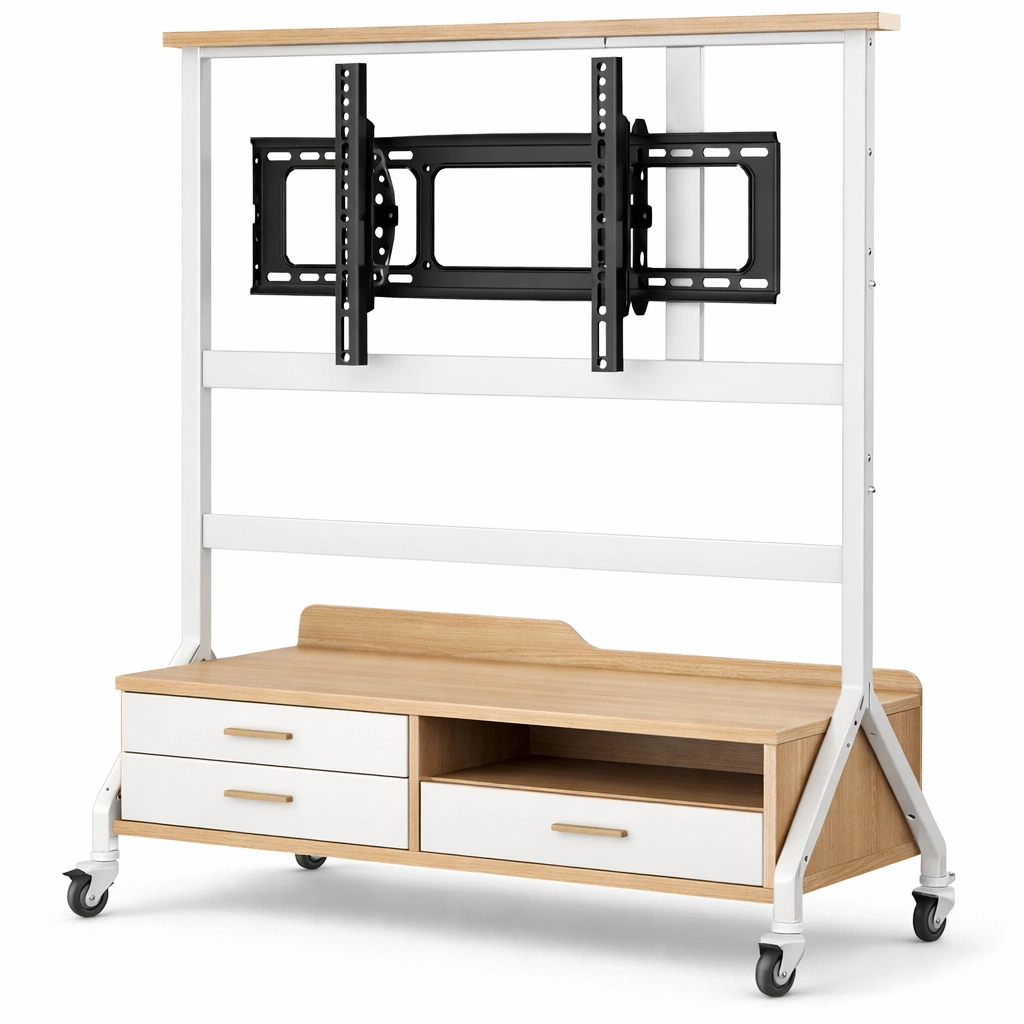 Meuble TV avec support cran intgr et roulettes mobiles-xenqira