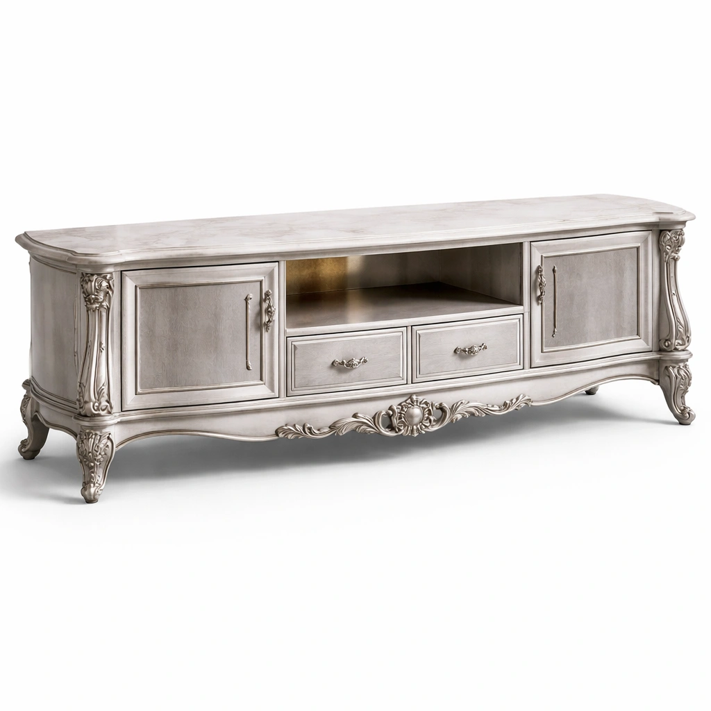 Meuble TV style classique avec dtails sculpts et tiroirs-xenqira