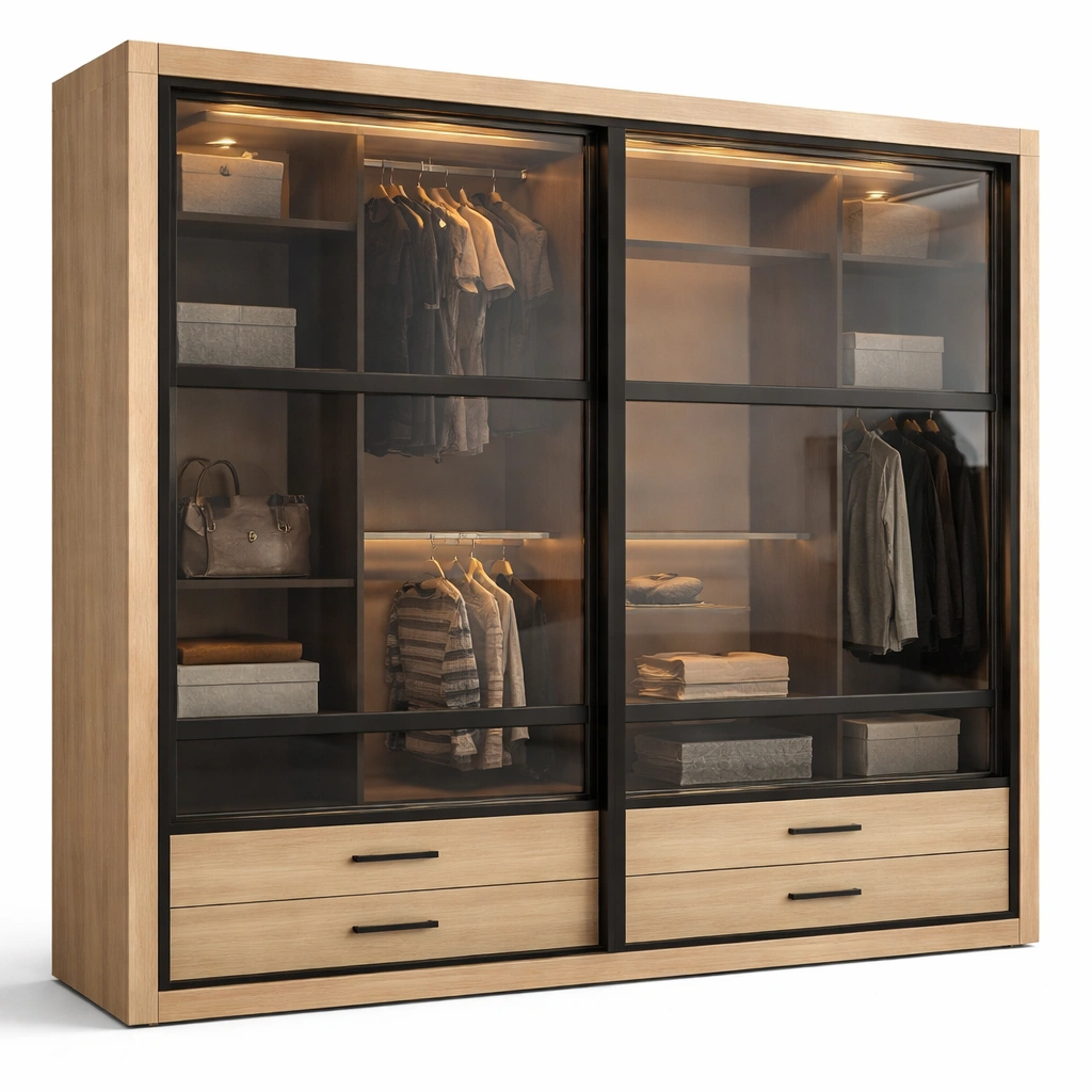 Armoire bois avec vitrines et clairage intrieur intgr-zenvaryn