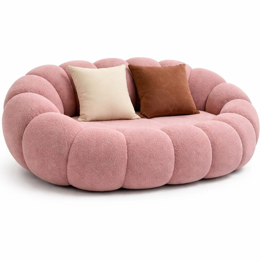 Canap rond tissu avec design enveloppant et coussins-zenvaryn