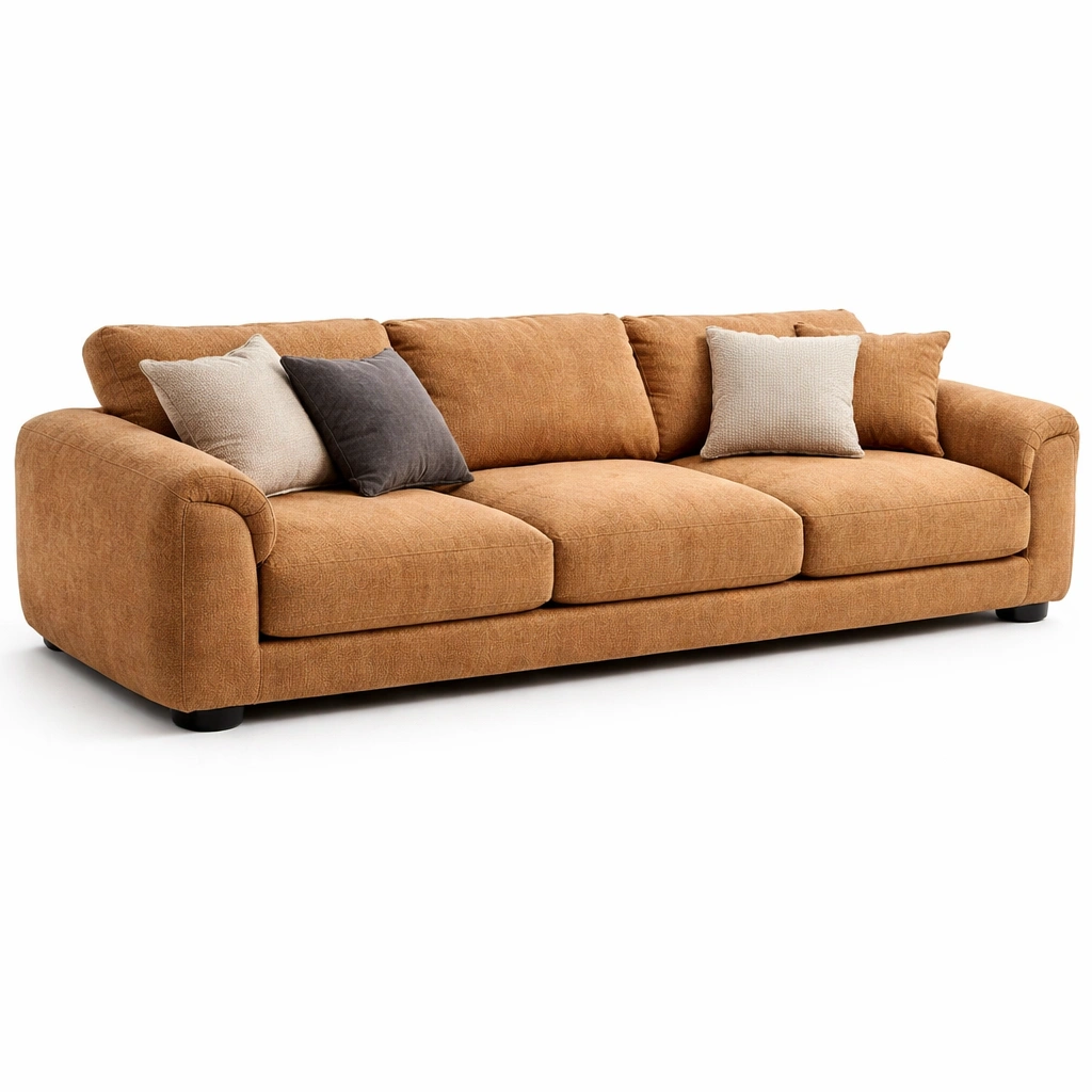 Canap tissu marron avec coussins et assise profonde-zenvaryn