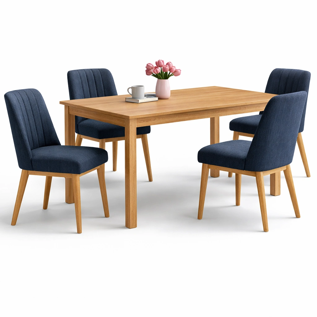 Ensemble table repas bois avec 4 chaises tissu-zenvaryn