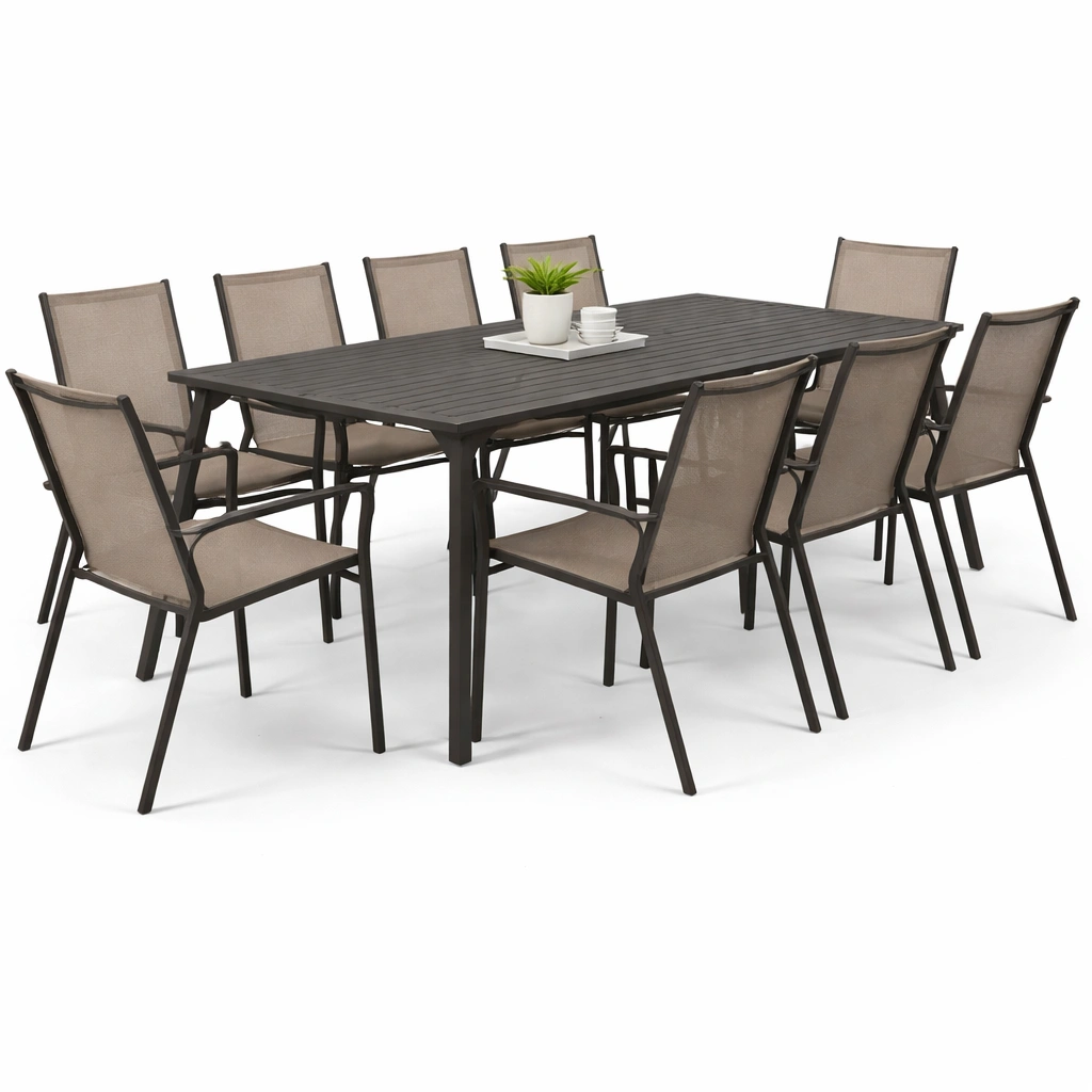 Ensemble table extrieur mtal avec 8 chaises textilne-zenvaryn