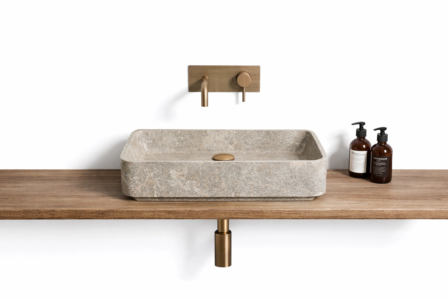 Vasque rectangulaire pierre naturelle avec robinet mural dor-zenvaryn